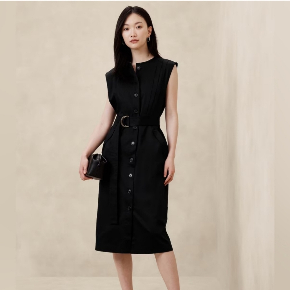 Banana Republic Shirt Dress, Black, Size Medium Petite, NWT